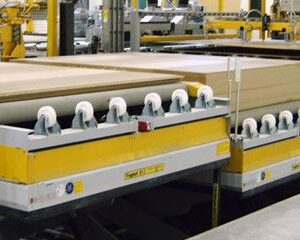 A conveyer belt with many boxes on it