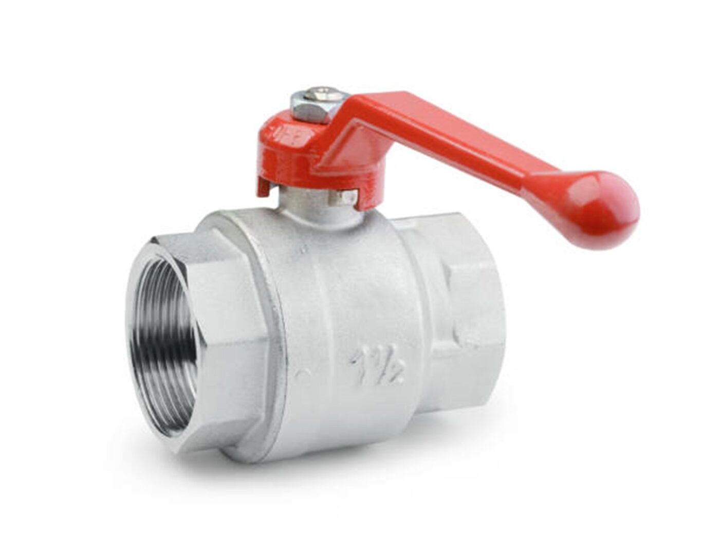 A red handle is on the ball valve.